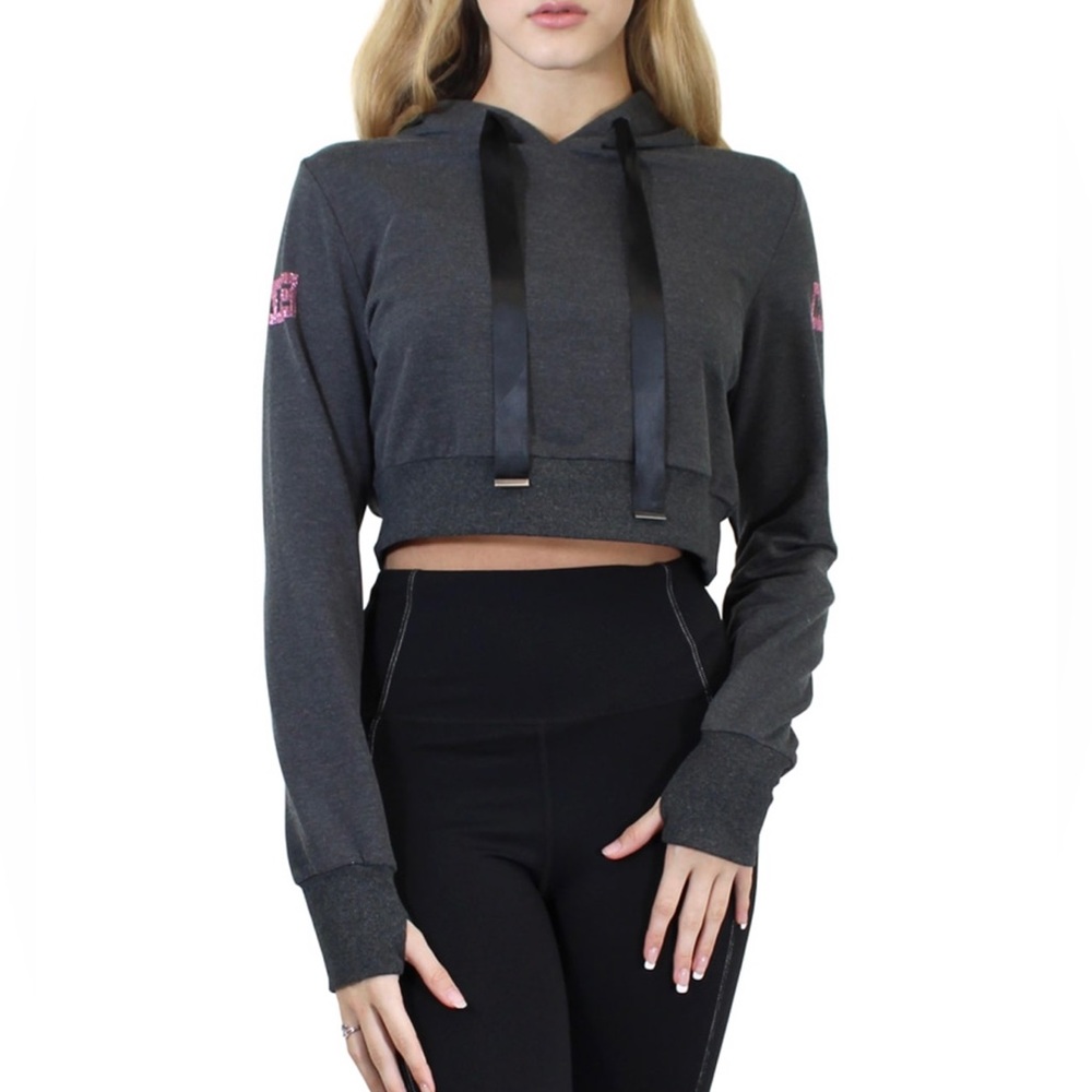 New Marc Defang Gray Long Sleeve Crop Hoodie Sweatshirt - S